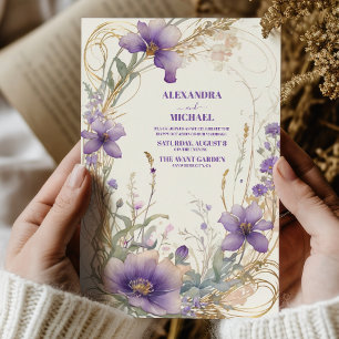 Lavender Fall autumn floral watercolor wedding Invitation