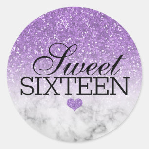 Lavender Faux Glitter/Marble Sweet 16 Classic Round Sticker
