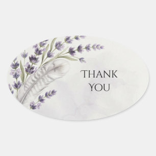 Lavender Feather Sprig Wedding Favour Oval Sticker