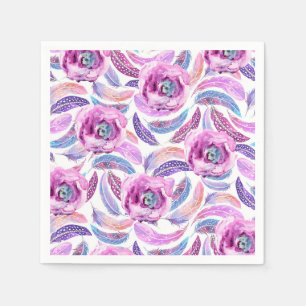 Lavender Feathers and Flowers Napkin