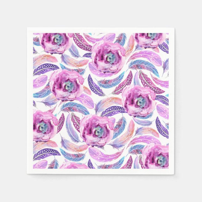 Lavender Feathers and Flowers Napkin (Front)