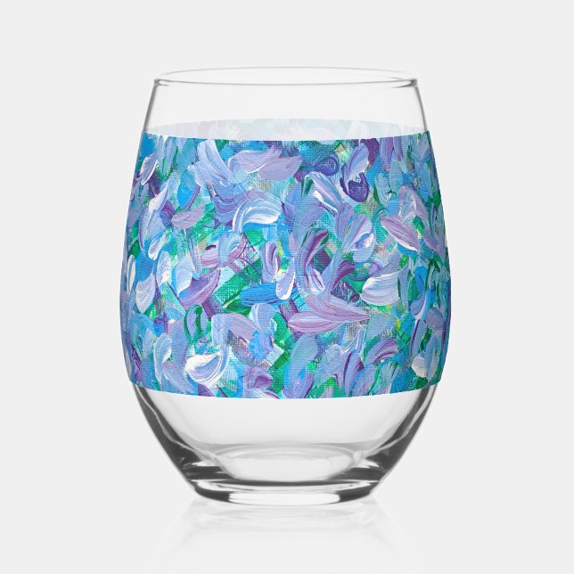 Lavender Feathers  Stemless Wine Glass (Front)