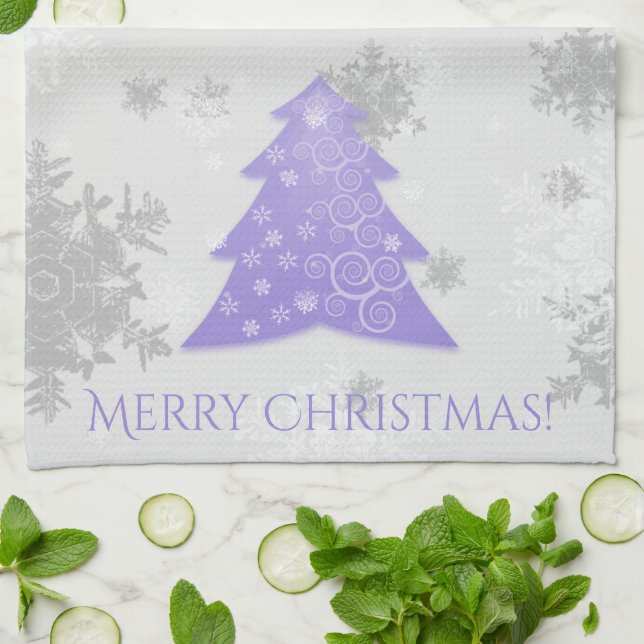 Lavender Festive Christmas Tree Kitchen Towel (Folded)