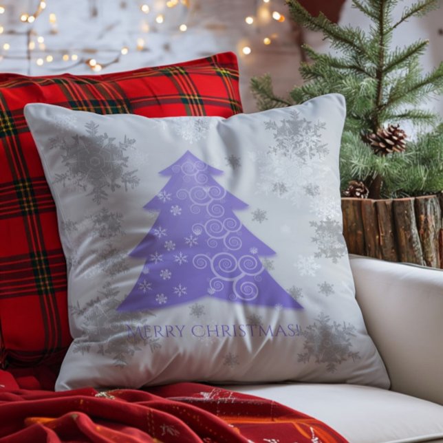 Lavender Festive Christmas Tree Throw Pillow (Lavender Festive Christmas Tree Throw Pillow)