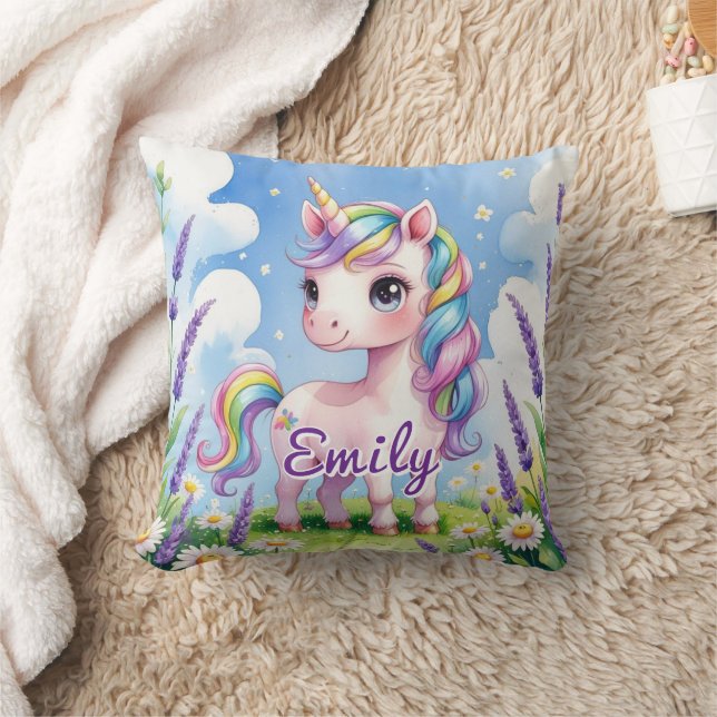 Lavender Field Unicorn Editable Name Pillow (Blanket)