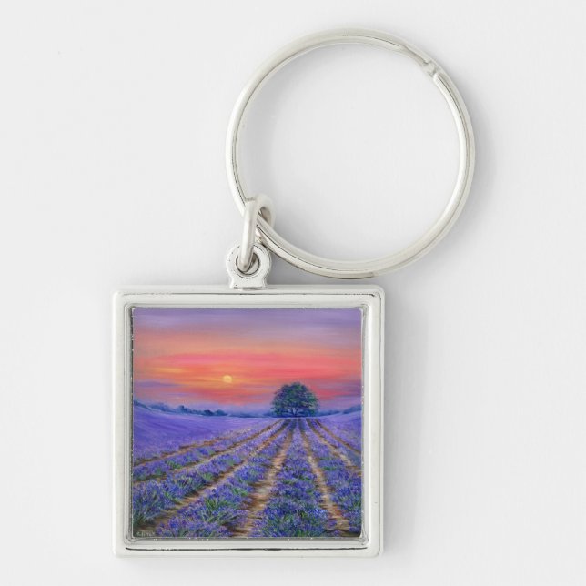 Lavender Fields at Sunset Keychain (Front)