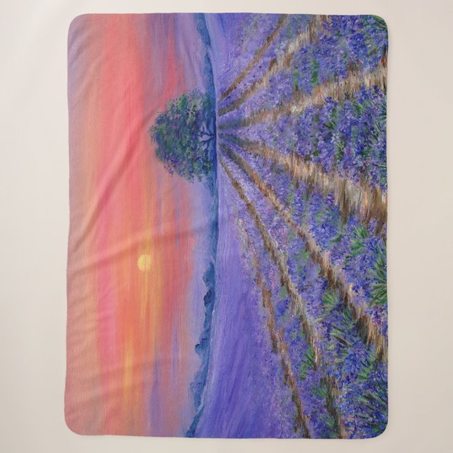 Lavender Fields at Sunset Sherpa Blanket (Front)