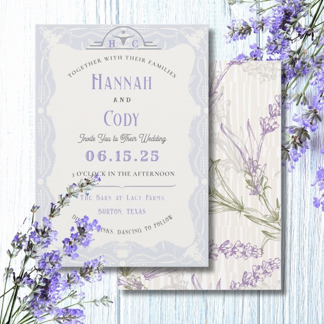 Lavender Fields of Blue Western Wedding Invitation (Creator Uploaded)