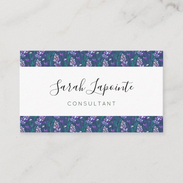 Lavender Fields Pattern in Purple Business Card (Front)