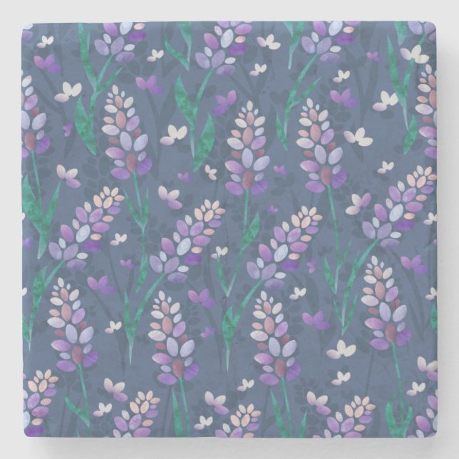 Lavender Fields Pattern in Purple Stone Coaster (Front)