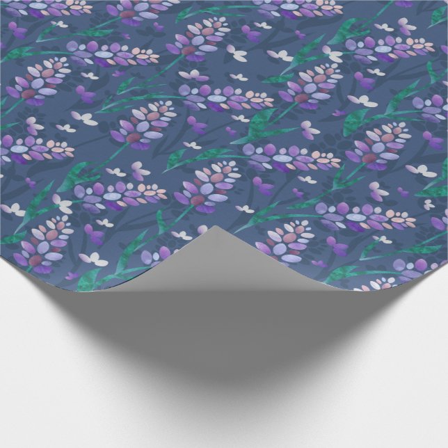 Lavender Fields Pattern in Purple Wrapping Paper (Corner)