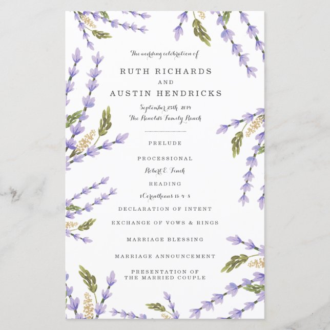 Lavender Fields programmes de mariage (Devant)