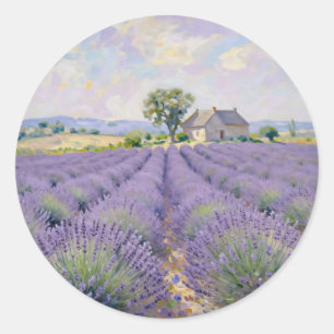 Lavender Fields Provence Cottage Impressionist Classic Round Sticker