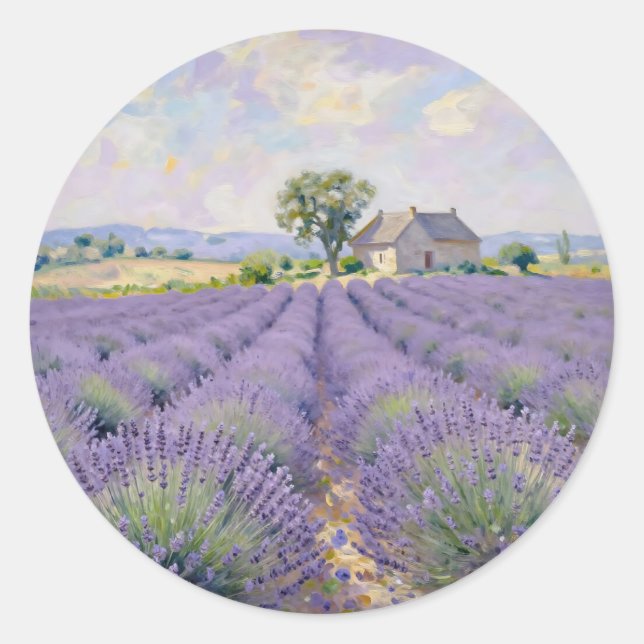 Lavender Fields Provence Cottage Impressionist Classic Round Sticker (Front)