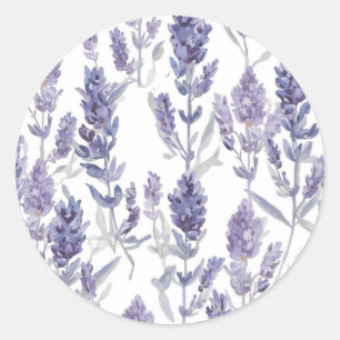 Lavender Fields   Purple Watercolor Flower Pattern Classic Round Sticker