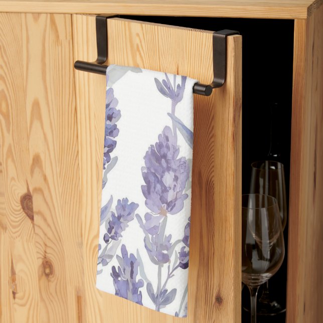 Lavender Fields | Purple Watercolor Flower Pattern Kitchen Towel (Thirds Fold)