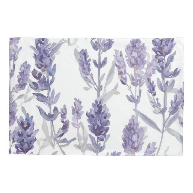 Lavender Fields | Purple Watercolor Flower Pattern Pillowcase (Back)