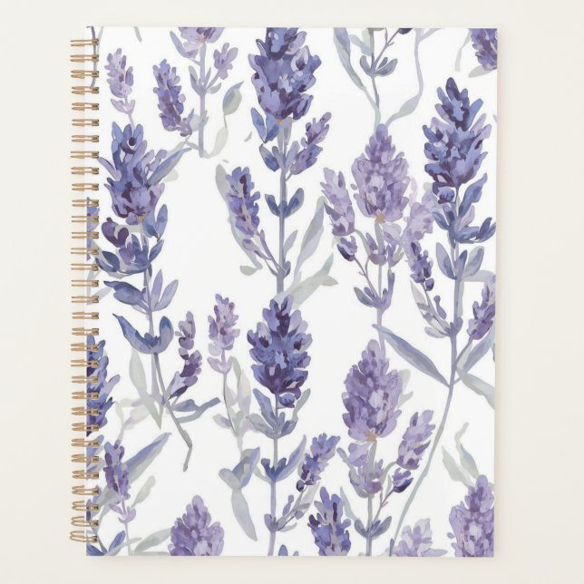 Lavender Fields | Purple Watercolor Flower Pattern Planner (Front)