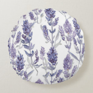 Lavender Fields   Purple Watercolor Flower Pattern Round Pillow