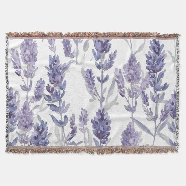 Lavender Fields | Purple Watercolor Flower Pattern Throw Blanket (Front)