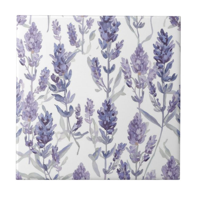 Lavender Fields | Purple Watercolor Flower Pattern Tile (Front)