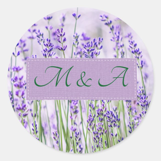 Lavender Fields Wedding Round Classic Sticker  (Front)