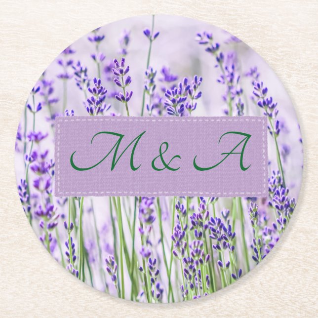 Lavender Fields Wedding Round Paper Coaster (Front)