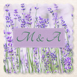 Lavender Fields Wedding Scalloped Paper Coaster