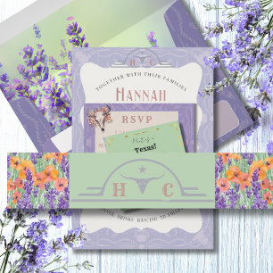 Lavender Fields Western Wedding Invitation Belly Band