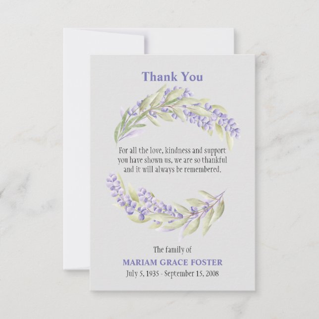 Lavender Fiels Bereavement Thank You Card (Front)