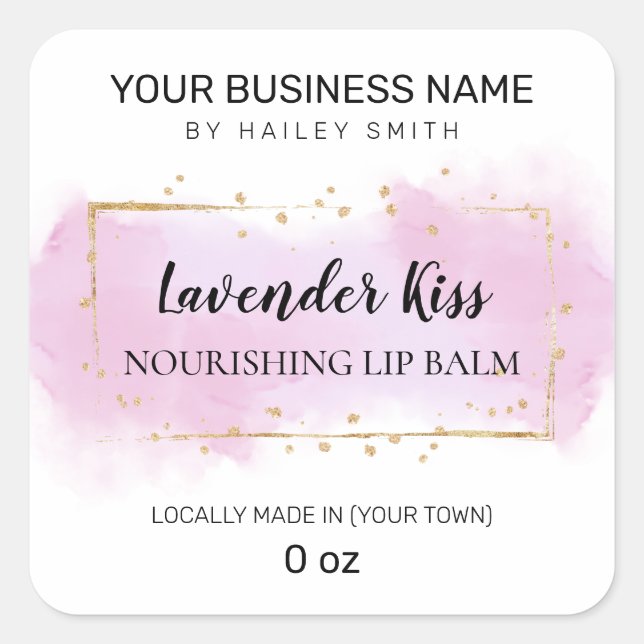 Lavender Flavour Purple And Gold Lip Balm Square Sticker (Front)