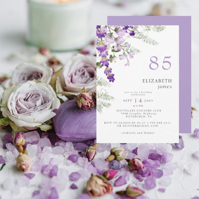 Lavender Floral 85TH Birthday Party Invitation (Creator Uploaded)