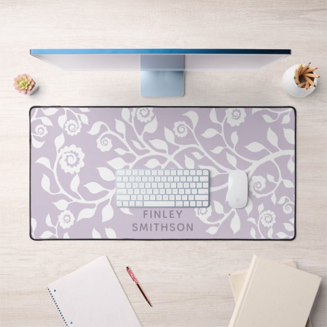  Lavender Floral Add Your Name Girly Pastel Purple Desk Mat (Office 1)
