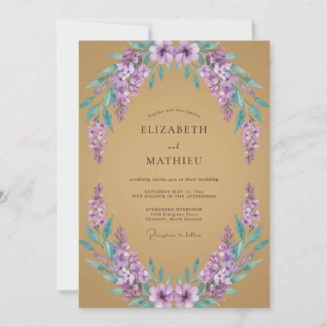 Lavender Floral Arch Romance Wedding Invitation (Front)
