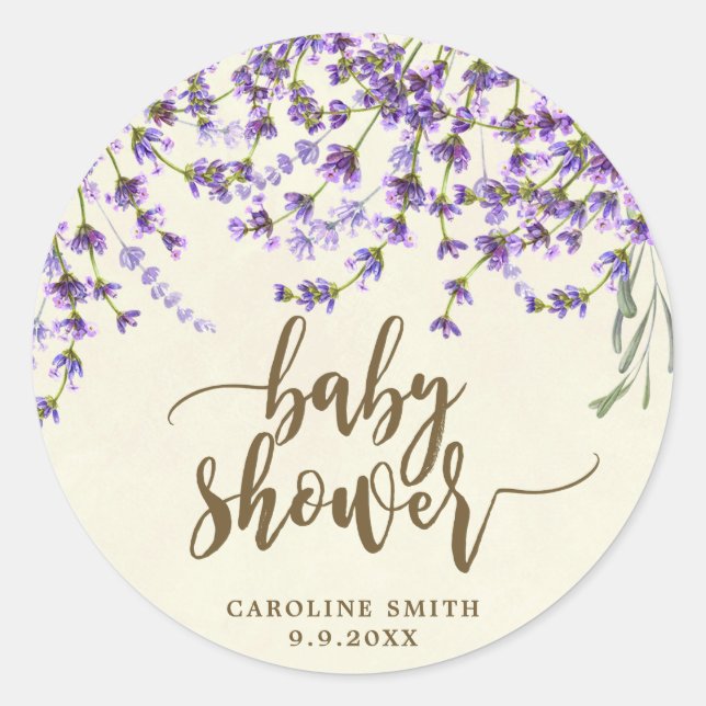 lavender floral baby shower favours sticker (Front)
