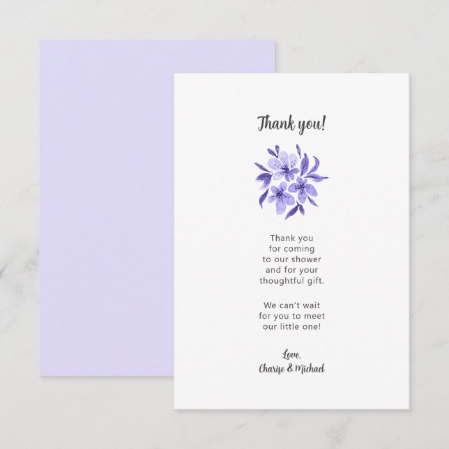 Lavender Floral baby shower thank you note Card (Front/Back)