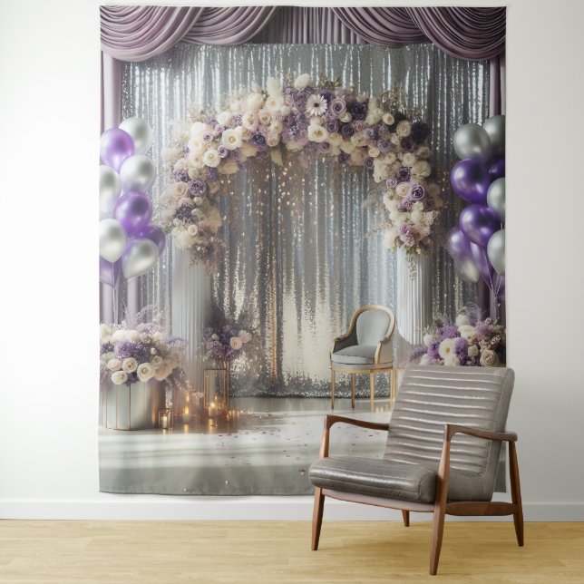 Lavender Floral Balloon Arch Backdrop Tapestry (In Situ)