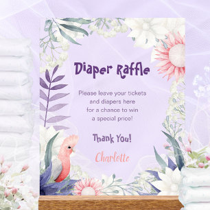 Lavender Floral Bird Baby Shower Diaper Raffle Acrylic Sign