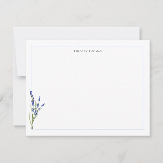 Lavender Floral Border Personalized Stationery Card (Front)