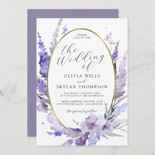 Lavender Floral Botanical Gold Frame Wedding  Invitation