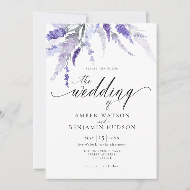 Lavender Floral Botanical Lilac Purple Wedding Invitation (Front)