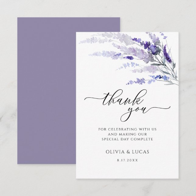 Lavender Floral Botanical Wildflower Lilac Wedding Thank You Card (Front/Back)