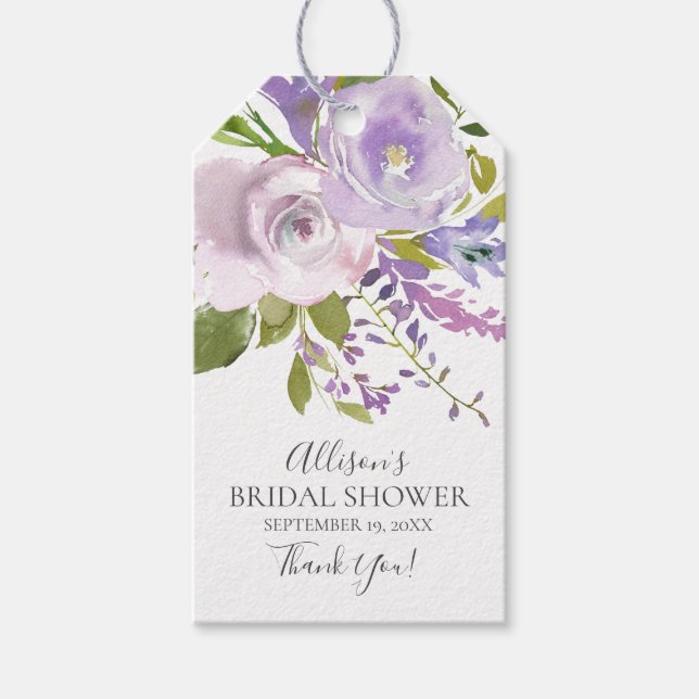 Lavender Floral Bridal Shower Favour Gift Tag (Front)