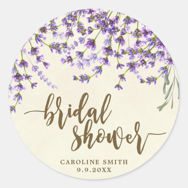 lavender floral bridal shower favours sticker (Front)