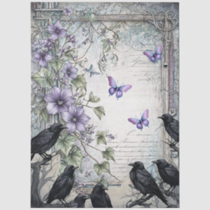 Lavender Floral Butterflies & Raven Decoupage Tissue Paper