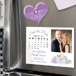 Lavender Floral Calendar & Photo Save the Date Magnetic Invitation<br><div class="desc">This beautiful magnetic card is a wonderful way to let your friends and family know to Save the Date for your upcoming wedding. The rustic boho chic design features with a cluster of hand painted watercolor roses and blossoms in shades of lavender, light purple, and lilac. The left side of...</div>