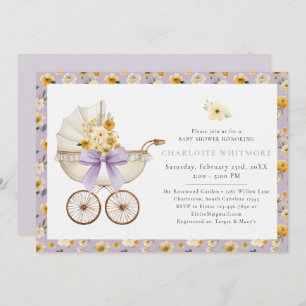 Lavender Floral Carriage Baby Shower Invite
