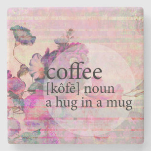Lavender Floral Coffee Hug in a Mug Quote Stone Coaster