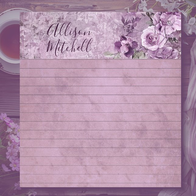 Lavender Floral Customizable Small Lined Notepad (Creator Uploaded)