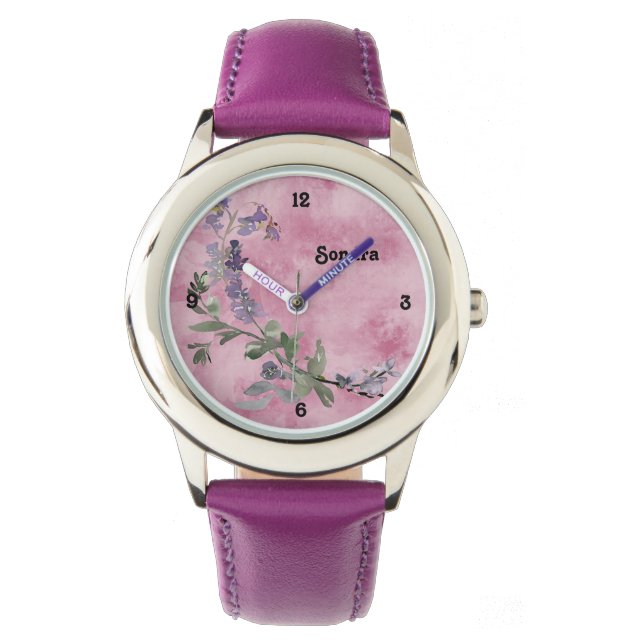 Lavender Floral Design on a Lavender Watch (Front)